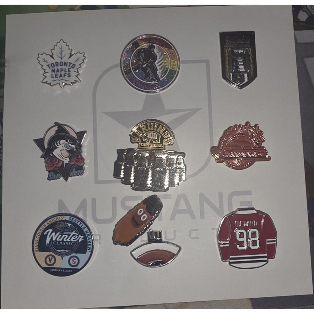NHL Enamel Pin Lot 9pc Gritty Bruins 100th Winter Classic Sharks Leafs 2024